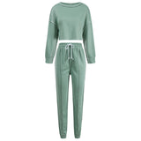 Women Fall Outfits Long Sleeve Short Top Trousers Sports Suit Two-Piece Set