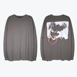 Mens Fall Outfits Dark Depressed Yabi Style Anime Portrait Printing Long Sleeve T-shirt Men and Women Loose