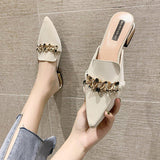 Finn Chain Pointed Toe Mule Closed-Toe Slippers Female Summer Pointed-Toe Mules Shoes