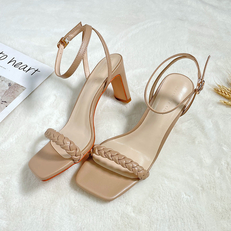 Nude Strappy Block Heels Sandals