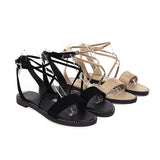Flat Dress Sandals Summer Square Heel Solid Color Buckle Hollowed Leisure Sandals for Women