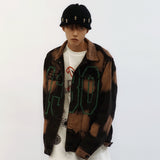 Men Denim Coat Jean Jackets Letter Printed Tie-Dyed Denim Jacket Men's Loose Lapels Jacket Denim Jacket