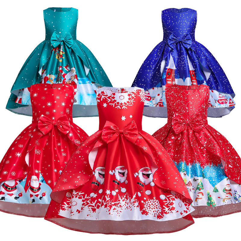 Toddler Girls Sequin Gown Dress Christmas Costume Girl's Gown Cartoon Print Princess Dress