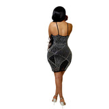 Nina Parker Black Dress Party Hip Skirt Strap Diamond Dress
