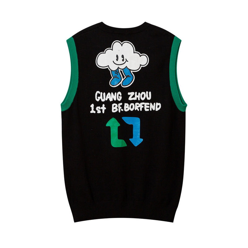 Men Sweater Vest Cartoon Anime Print Sweater Vest Men's Loose round Neck Sleeveless Sweater Vest