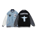 Baby Blue Varsity Jacket Hip Hop Retro Baseball Uniform Men's Loose Thorn