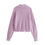 Women Fall Outfits Fall Lapels Single-Breasted Sweater Solid Color Loose Top