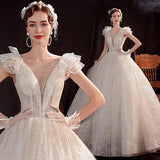 Women'S Evening Dress Ball Gown Princess Quinceanera Wedding Dresses Off-Shoulder Starry Sky Puffy Wedding Dress