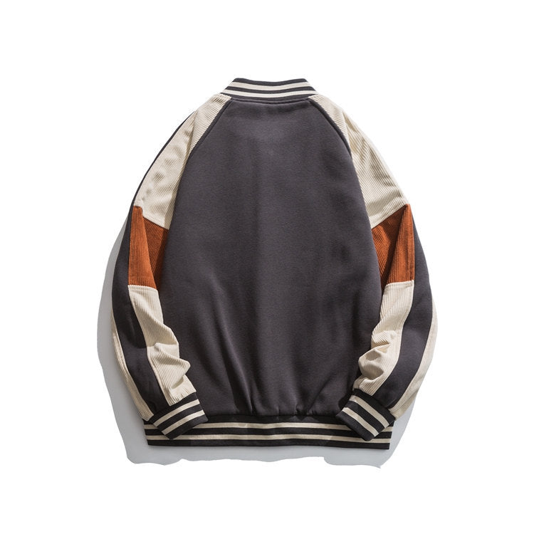 Varsity Jacket Vintage Autumn Baseball Uniform Campus Artistic Style Color Contrast Patchwork Jacket for Men