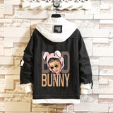 Comic Denim Jacket Bad Bunny Cartoon Printed Denim Spring and Autumn Men's Loose Jacket