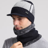 Mens Winter Hats Warm Wool Hat Scarf Color Matching Knitted Hat