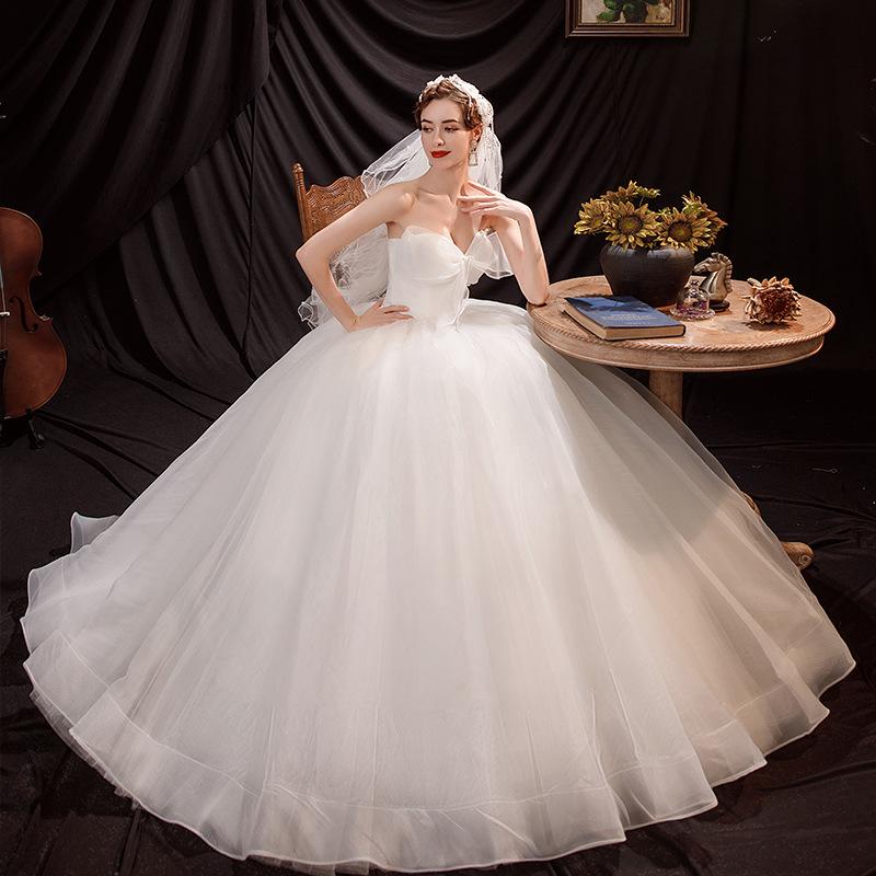 Women'S Evening Dress Ball Gown Princess Quinceanera Wedding Dresses Bow Strapless, Floor Length Tutu Princess Wedding Dress