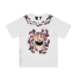 Vlone T Shirts Character Floral Short Sleeve T-shirt Printed Men and Women High Street Half Sleeve Shirt