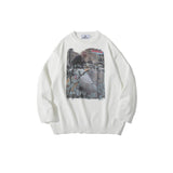 Mens Fall Outfits Retro Alphabet round Neck Knitted Jacket Oversize Pullover Sweater for Men and Women
