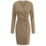 Women Fall Outfits Autumn and Winter Slimming Long Sleeve Red Dress Short Skirt