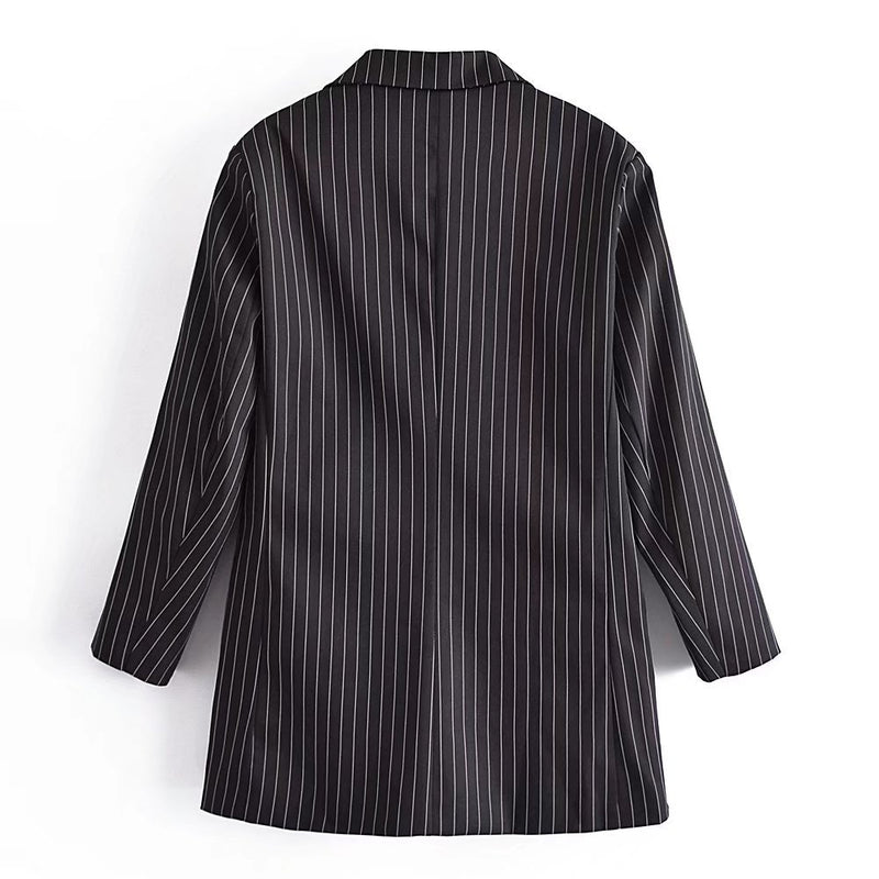 Women Fall Outfits Autumn Profile Striped Loose Suit Jacket Single-Breasted Mid-Length Top