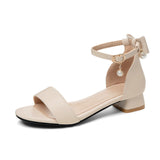Flat Dress Sandals Summer Low Heel Round Toe Bowknot Buckle Sandals for Women