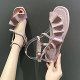 Women Open Toe Sandals Flats Summer Ruffles Flat Large Size Sandals
