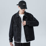 Denim Varsity Jacket Autumn and Winter Paisley Black Denim Jacket Men's Loose Top Jacket