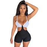 Summer Thread Contrast Color Suspenders Tube Top Sexy Shorts Jumpsuit