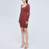 Women Spring Dress Waist Knitted Dress Sweater Slim Fit Square Collar Sexy Hip Strap Woolen Skirt