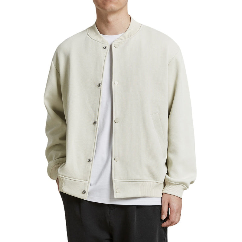 White Varsity Jacket Men's Baseball Collar Knitted Jacket Men's Autumn Loose Men's Stand Collar Jacket