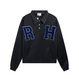 Rhude Hoodie Embroidery Denim Collar Stitching for Men and Women