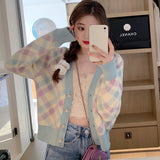 Preppy Aesthetic Sweater Knitted Cardigan Coat for Women Autumn V-neck