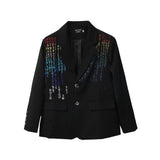 Men's Casual Suit Man Blzer Dark Letter Embroidery Casual Suit Jacket Men's Loose Lapels Small Suit Jacket