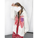 Skeleton Varsity Jacket Fall Hooded Cardigan Sweater Women's Loose Printed Zipper