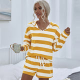 Women's Fall Outfits Fashionable Striped Casual Sports Shorts Suit for Women