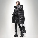 Women Winter Coats Puffer Jacket down Coat Glossy down Jacket Women's Mid-Length Loose Hooded Coat