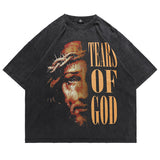 Oversized 90S T Shirt Summer Menswear God Tears Printed Men's Loose Short Sleeve T-shirt