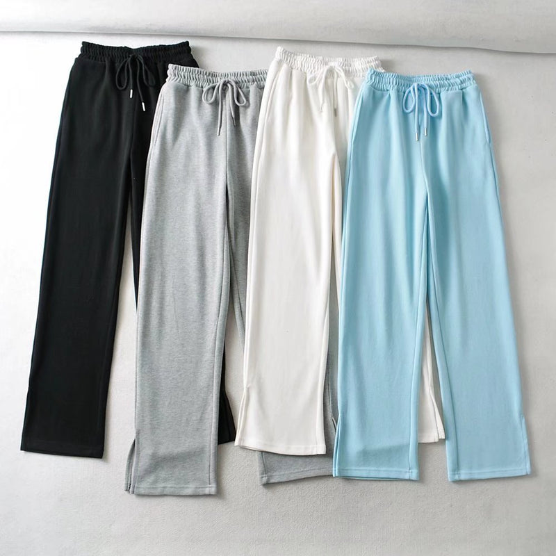 Women Fall Fall Four-Color Side Slit Pants Elastic Waist Sports Trousers