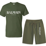 Balmain T Shirt & Sweatpant 2 Piece Set Men's Summer Casual Suit Printing Stylish Two-Piece Set