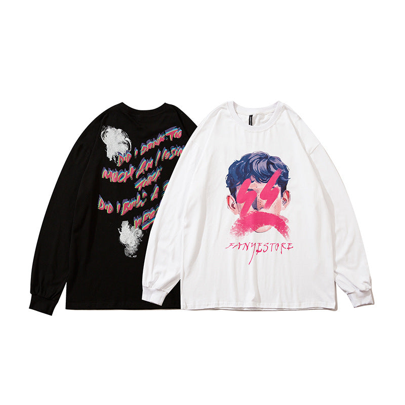 Mens Fall Outfits Long-Sleeved T-shirt Male and Female Trendy Brand Autumn and Winter Couple's Bottoming Shirt Graffiti Top