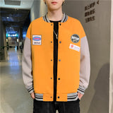 Yellow Varsity Jacket Color Matching Badge Sports Baseball Uniform Breasted Coat Sweatshirt Men's Spring and Autumn