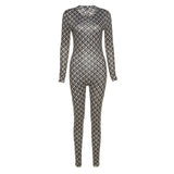 Summer Sexy Fashion Printed Long Sleeve Slim Casual Sports One-Piece Trousers For Women