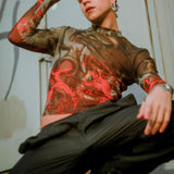 Rave Outfits Men Long Sleeve Sexy Close-Fitting Top Casual Fashion Printing