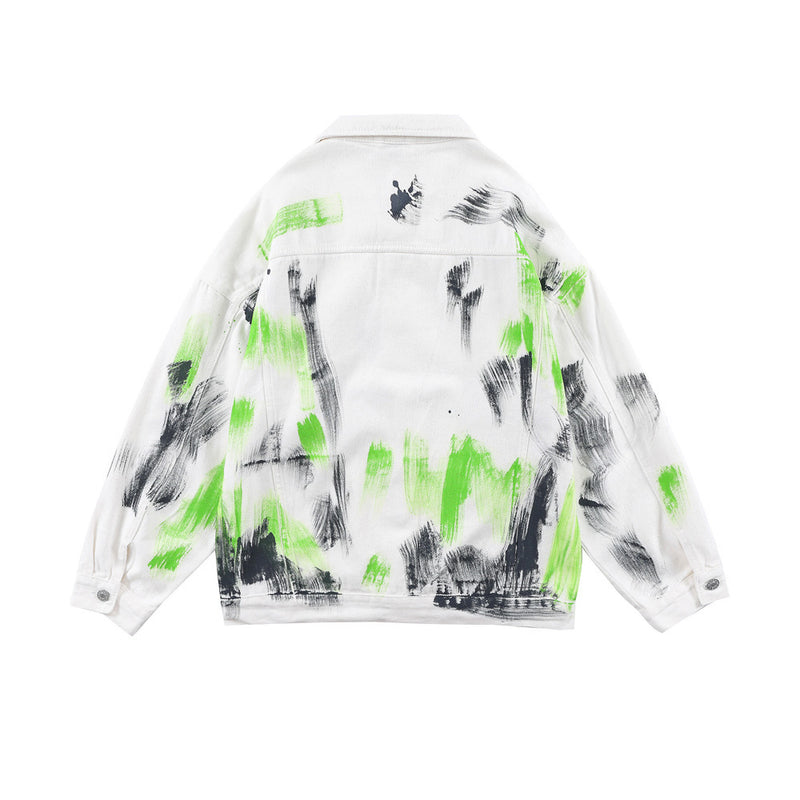 Men Denim Coat Jean Jackets Hand Painted Graffiti Denim Jacket Men Street Hip-Hop Loose Lapels Denim Clothes Jacket