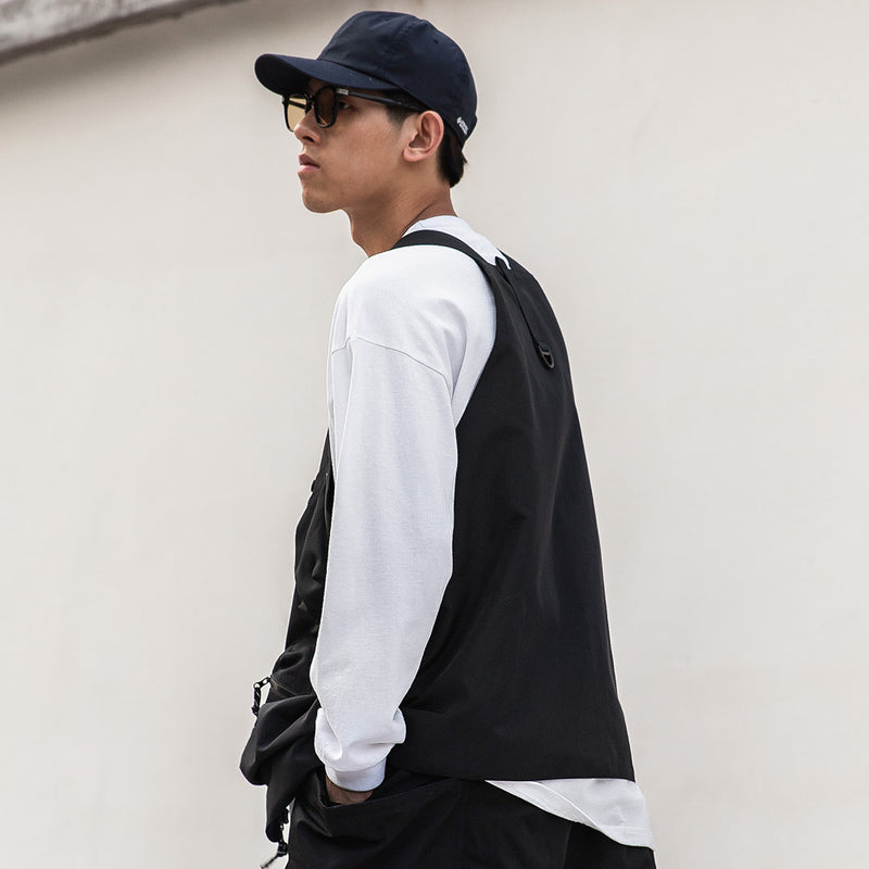 Men Sweater Vest Mechanical Style Solid Color Multi-Pocket Workwear Waistcoat Men's Loose-Fitting Vest Sleeveless Vest