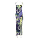 Nina Parker Graffiti Dress Slim Fit Slit Backless Suspender Dress