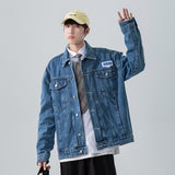 Denim Varsity Jacket Autumn and Winter Washed Denim Jacket Men's All-Match Loose Labeling Student Jacket