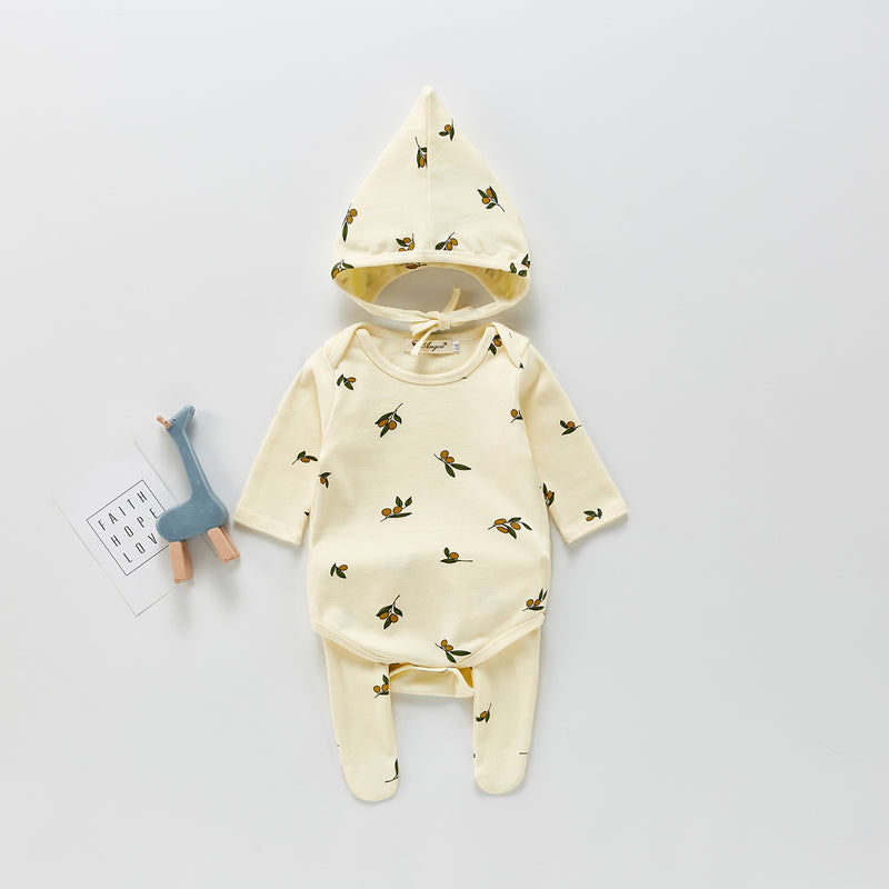 Spring Rompers Baby's Romper Suit Printing Bottoming Romper Jumpsuit Hat 3 Piece Set