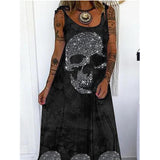 Skull Dress Summer Printed Loose plus Size Lace up Dress