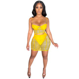 See through Pants Suit Summer Fashion Sexy Sling Solid Color Milk Silk Mesh See-through Skirt