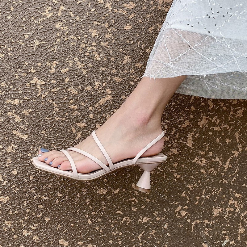 Nude Block Heel Peep Toe Stiletto Sandals