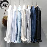 White Work Shirts Autumn Cotton and Linen Men Long Sleeve Shirt Top