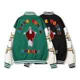 Mens Fall Outfits Baseball Uniform Jacket Men's and Women's Embroidered Coat Loose PU Leather Sleeve Couple Wear Top