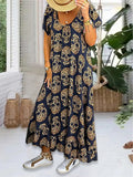 Skull Dress Printed Drop-Shoulder Sleeve Long Swing Dress